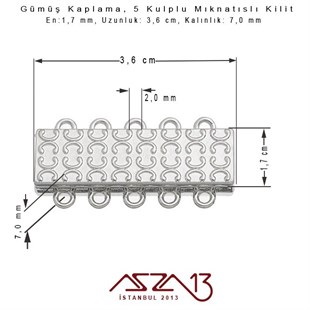 Gümüş Kaplama, 5 Kulplu Mıknatıslı Kilit / Paket İçeriği 1 Adet