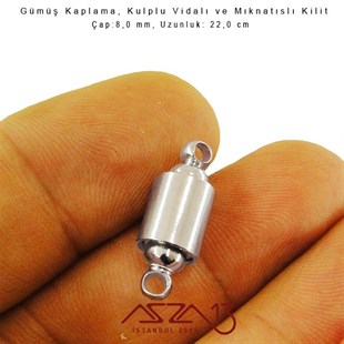 Gümüş Kaplama, Kulplu Mıknatıslı ve Vidalı Kilit / Paket İçeriği 1 Adet