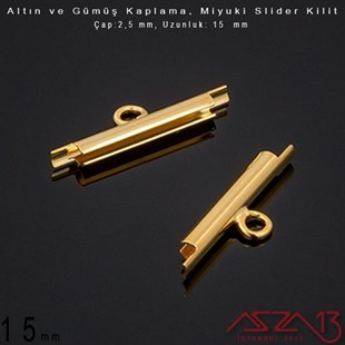 Altın / Gümüş Kaplama, 15 mm Miyuki Slider Kilit Kapama / Paket İçeriği 2 Adet