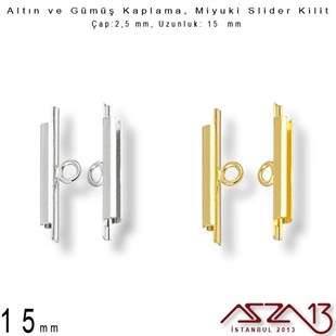 Altın / Gümüş Kaplama, 15 mm Miyuki Slider Kilit Kapama / Paket İçeriği 2 Adet