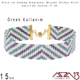 Altın / Gümüş Kaplama, 15 mm Miyuki Slider Kilit Kapama / Paket İçeriği 2 Adet