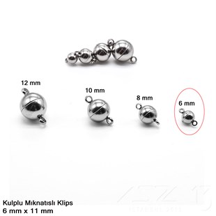 Klips - Mıknatıslı - Kulplu, Top, 316L Çelik - 6 mm / 1 Adet