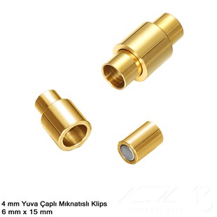 Klips - Mıknatıslı, Silindirik - Yuvalı ve Altın Kaplamalı - 4 mm / 1 Adet