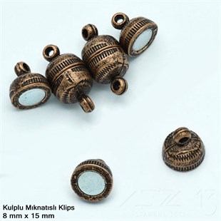 Klips - Mıknatıslı - Kulplu, Top, Antik Bakır Kaplamalı - 15 mm / 1 Adet