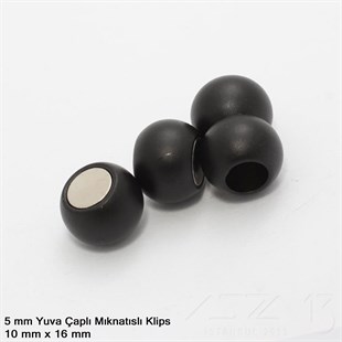 Klips - Mıknatıslı - Yuvalı, Çift Toplu, Siyah Toz Boya Kaplamalı - 5 mm / 1 Adet