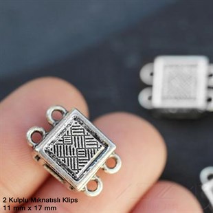 Klips - Mıknatıslı - İki Kulplu ve Antik Gümüş Kaplamalı - 11x17 mm / 1 Adet