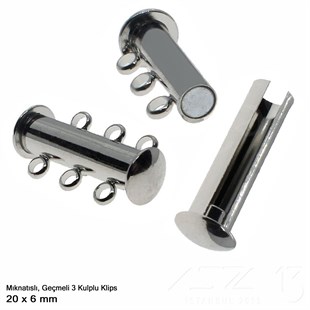 Klips - Mıknatıslı ve Kızaklı - Üç Kulplu, Rodyum Kaplamalı - 20 mm / 1 Adet