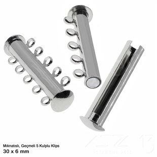 Klips - Mıknatıslı ve Kızaklı - Beş Kulplu, Rodyum Kaplamalı - 30 mm / 1 Adet