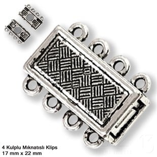 Klips - Mıknatıslı - Dört Kulplu ve Antik Gümüş Kaplamalı - 22x17 mm / 1 Adet