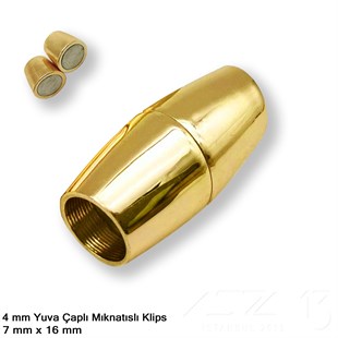 Klips - Mıknatıslı, Konik Silindir - Yuvalı ve Altın Kaplamalı - 4 mm / 1 Adet
