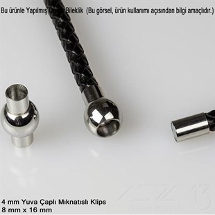 Klips - Mıknatıslı, Bombeli Silindirik - Yuvalı ve Rodyum Kaplamalı - 4 mm / 1 Adet