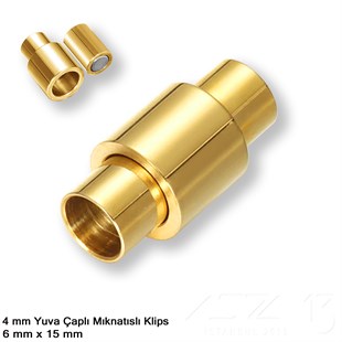 Klips - Mıknatıslı, Silindirik - Yuvalı ve Altın Kaplamalı - 4 mm / 1 Adet