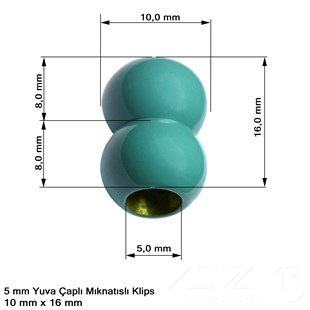 Klips - Mıknatıslı - Yuvalı, Çift Toplu, Turkuaz Toz Boya Kaplamalı - 5 mm / 1 Adet