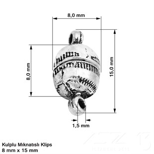 Klips - Mıknatıslı - Kulplu, Top, Antik Gümüş Kaplamalı - 15 mm / 1 Adet
