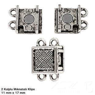 Klips - Mıknatıslı - İki Kulplu ve Antik Gümüş Kaplamalı - 11x17 mm / 1 Adet
