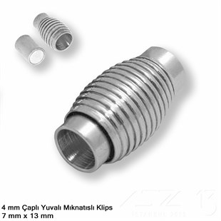 Klips - Mıknatıslı, Yivli Silindirik - Yuvalı ve Rodyum Kaplamalı - 4 mm / 1 Adet
