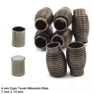 Klips - Mıknatıslı, Yivli Silindirik - Yuvalı ve Antik Pirinç Kaplamalı - 4 mm / 1 Adet