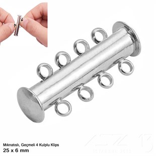 Klips - Mıknatıslı ve Kızaklı - Dört Kulplu, Rodyum Kaplamalı - 25 mm / 1 Adet