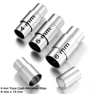 Klips - Mıknatıslı, Silindirik - Yuvalı ve Rodyum Kaplamalı - 4 mm / 1 Adet