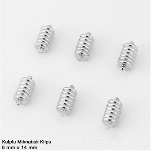 Klips - Mıknatıslı - Kulplu, Yivli Silindir,  Rodyum Kaplamalı - 14 mm / 1 Adet