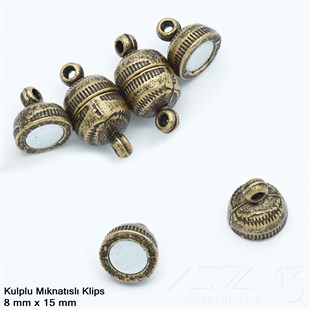 Klips - Mıknatıslı - Kulplu, Top, Antik Pirinç Kaplamalı - 15 mm / 1 Adet