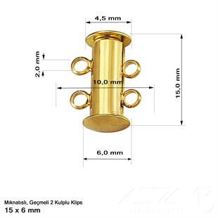 Klips - Mıknatıslı ve Kızaklı - İki Kulplu, Altın Kaplamalı - 15 mm / 1 Adet