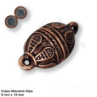 Klips - Mıknatıslı - Kulplu, Oval, Antik Bakır Kaplamalı - 18 mm / 1 Adet