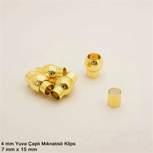 Klips - Mıknatıslı, Bombeli Silindirik - Yuvalı ve Altın Kaplamalı - 4 mm / 1 Adet
