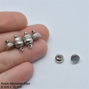 Klips - Mıknatıslı - Kulplu, Top, Antik Gümüş Kaplamalı - 15 mm / 1 Adet