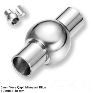 Klips - Mıknatıslı, Bombeli Silindirik - Yuvalı ve Rodyum Kaplamalı - 5 mm / 1 Adet