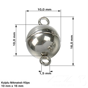 Klips - Mıknatıslı - Kulplu, Top, Gümüş Kaplamalı - 10 mm / 1 Adet