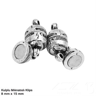 Klips - Mıknatıslı - Kulplu, Top, Antik Gümüş Kaplamalı - 15 mm / 1 Adet