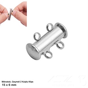 Klips - Mıknatıslı ve Kızaklı - İki Kulplu, Rodyum Kaplamalı - 15 mm / 1 Adet
