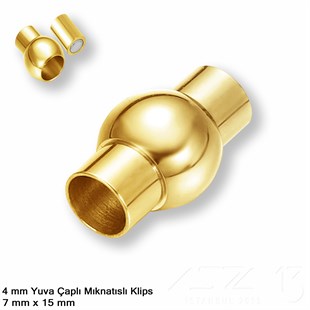 Klips - Mıknatıslı, Bombeli Silindirik - Yuvalı ve Altın Kaplamalı - 4 mm / 1 Adet