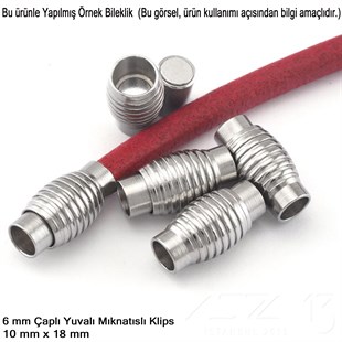 Klips - Mıknatıslı, Yivli Silindirik - Yuvalı ve Rodyum Kaplamalı - 6 mm / 1 Adet