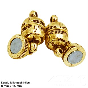 Klips - Mıknatıslı - Kulplu, Top, Antik Altın Kaplamalı - 15 mm / 1 Adet