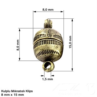 Klips - Mıknatıslı - Kulplu, Top, Antik Pirinç Kaplamalı - 15 mm / 1 Adet