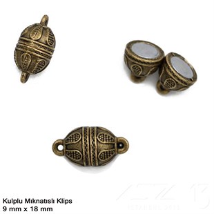 Klips - Mıknatıslı - Kulplu, Oval, Antik Pirinç Kaplamalı - 18 mm / 1 Adet
