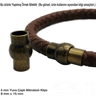 Klips - Mıknatıslı, Bombeli Silindirik - Yuvalı ve Antik Pirinç Kaplamalı - 4 mm / 1 Adet