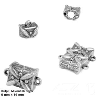 Klips - Mıknatıslı - Kulplu, Kare, Antik Gümüş Kaplamalı - 16 mm / 1 Adet