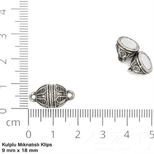 Klips - Mıknatıslı - Kulplu, Oval, Antik Gümüş Kaplamalı - 18 mm / 1 Adet