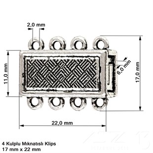 Klips - Mıknatıslı - Dört Kulplu ve Antik Gümüş Kaplamalı - 22x17 mm / 1 Adet