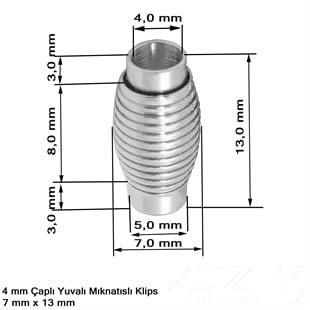 Klips - Mıknatıslı, Yivli Silindirik - Yuvalı ve Rodyum Kaplamalı - 4 mm / 1 Adet