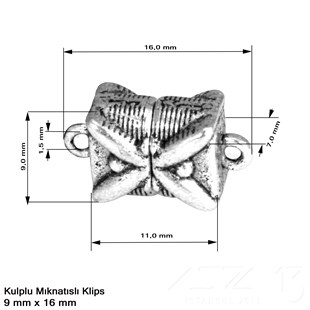 Klips - Mıknatıslı - Kulplu, Kare, Antik Gümüş Kaplamalı - 16 mm / 1 Adet