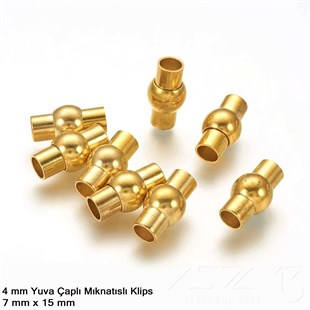 Klips - Mıknatıslı, Bombeli Silindirik - Yuvalı ve Altın Kaplamalı - 4 mm / 1 Adet