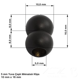 Klips - Mıknatıslı - Yuvalı, Çift Toplu, Siyah Toz Boya Kaplamalı - 5 mm / 1 Adet