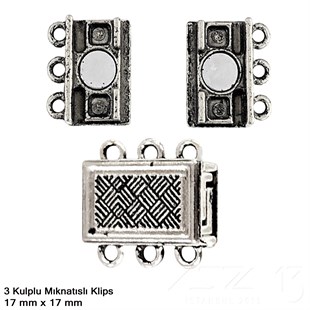 Klips - Mıknatıslı - Üç Kulplu ve Antik Gümüş Kaplamalı - 17x17 mm / 1 Adet