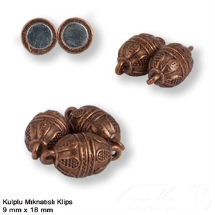 Klips - Mıknatıslı - Kulplu, Oval, Antik Bakır Kaplamalı - 18 mm / 1 Adet