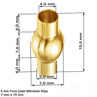 Klips - Mıknatıslı, Bombeli Silindirik - Yuvalı ve Altın Kaplamalı - 4 mm / 1 Adet