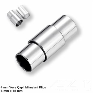 Klips - Mıknatıslı, Silindirik - Yuvalı ve Rodyum Kaplamalı - 4 mm / 1 Adet